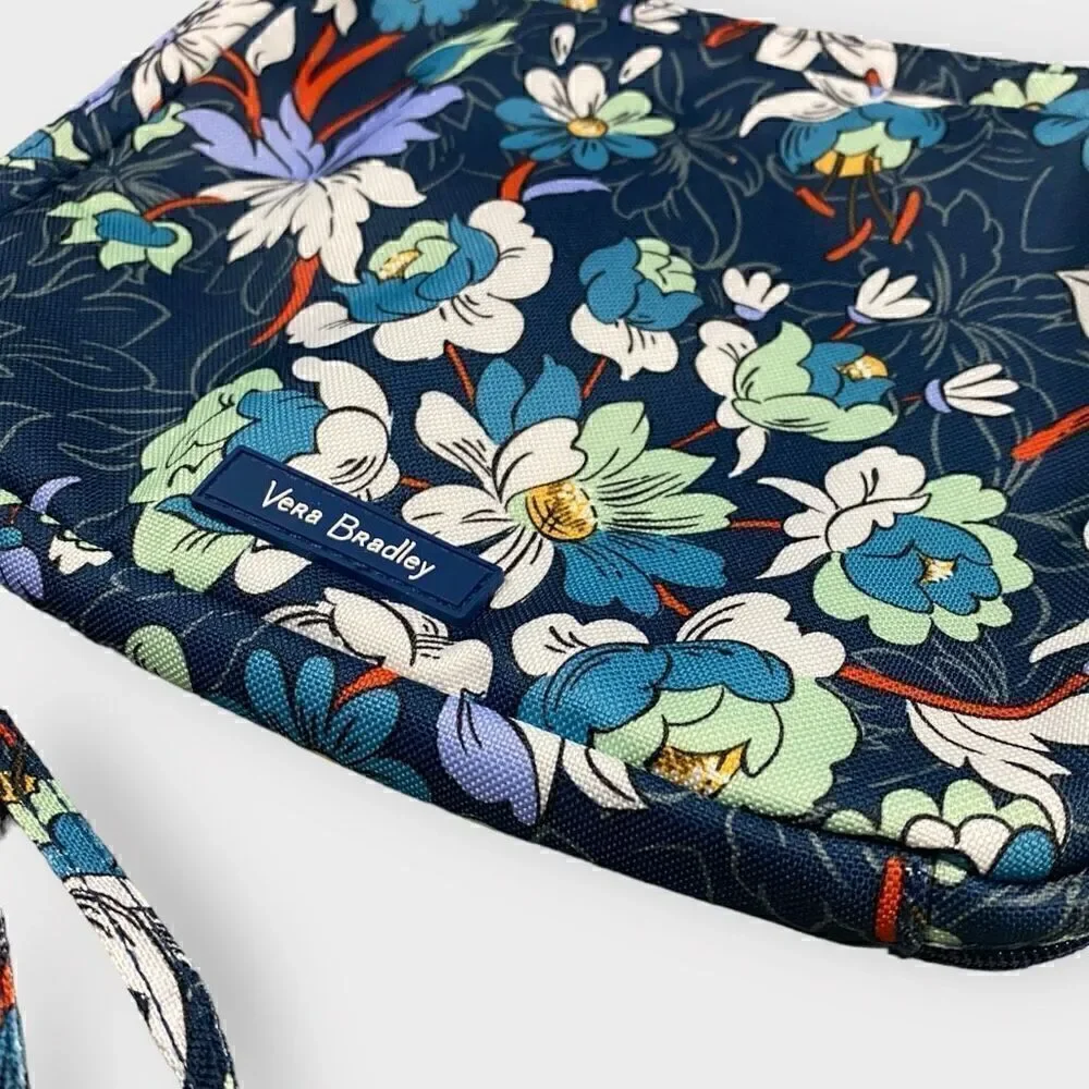 Vera Bradley Floral Bursts Lighten Up Wipes Pouch Blue Makeup Travel Bag New